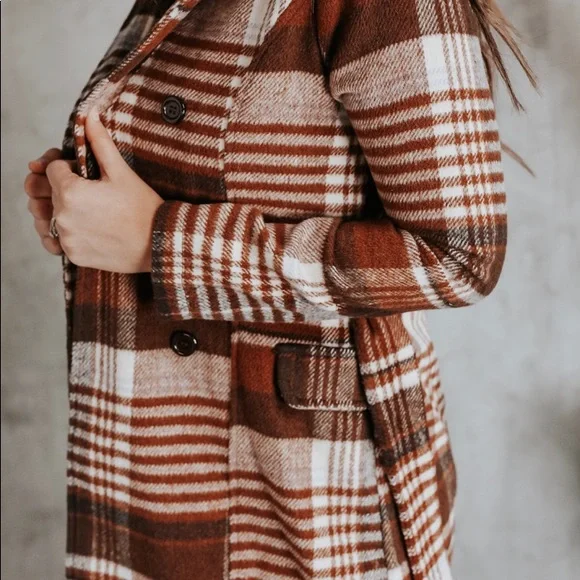 Plaid Brown Women's Coat - Picture 7 of 12